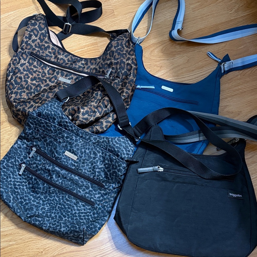 4 Baggallini Crossbody Bags - Black, Blue, Leopard Print